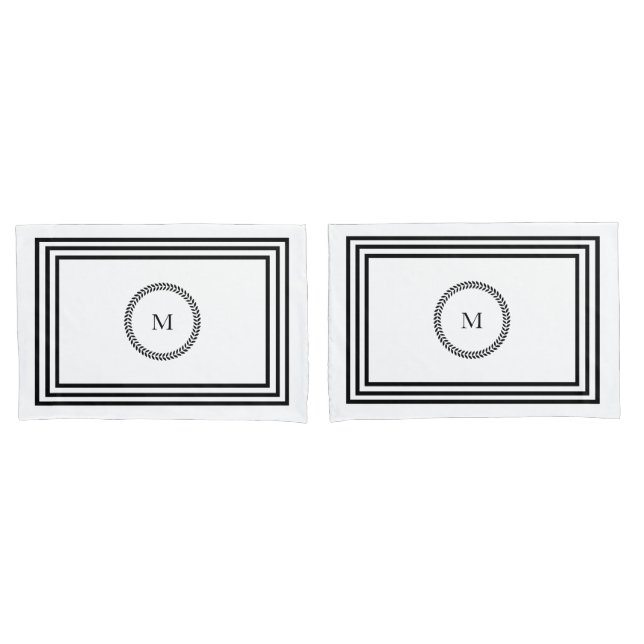Elegant Monogram Minimalist Black Frame Bedding Pillowcase (Front-Set)