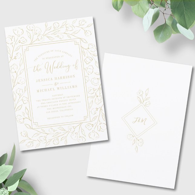 Elegant Monogram Minimalist Classic Floral Wedding Invitation (Creator Uploaded)