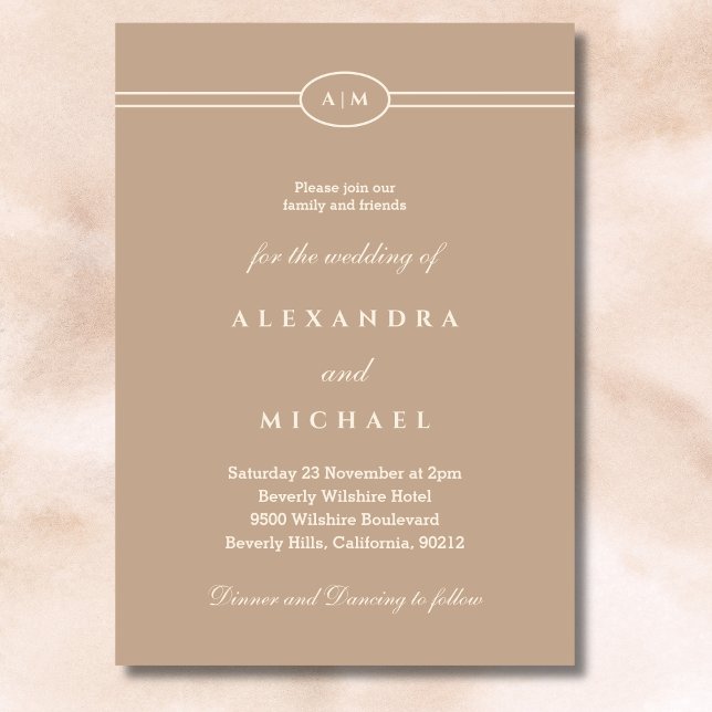 Elegant Monogram Minimalist Cream Taupe Wedding  Invitation (Creator Uploaded)