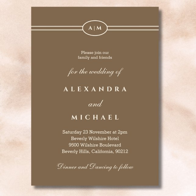 Elegant Monogram Minimalist Cream Taupe Wedding  Invitation (Creator Uploaded)