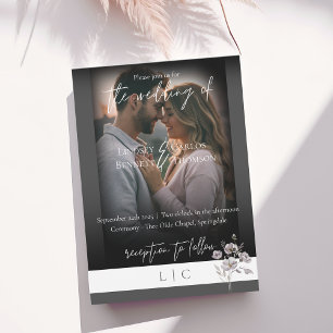 Elegant monogram minimalist dark grey calligraphy  invitation