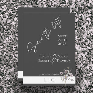 Elegant monogram minimalist dark grey calligraphy save the date