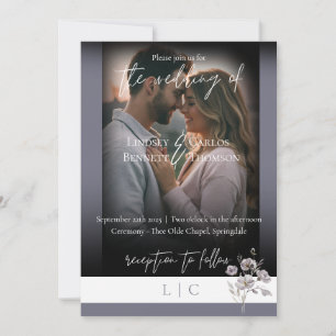 Elegant monogram minimalist grey calligraphy  invitation