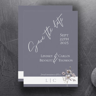 Elegant monogram minimalist grey calligraphy save the date