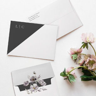 Elegant monogram minimalist grey , watercolor envelope
