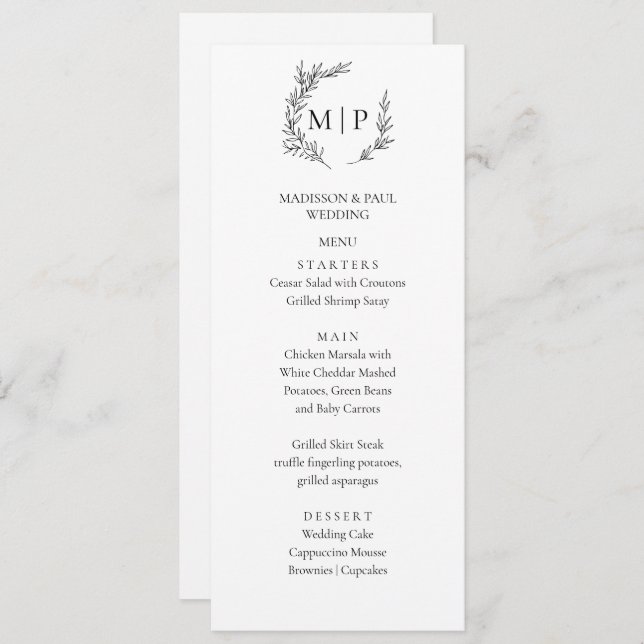 Elegant Monogram Minimalist modern Menu  (Front/Back)