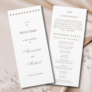Elegant Monogram Minimalist Pearl Wedding Program Programme
