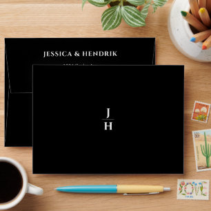 Elegant Monogram Minimalist Simple Black Wedding Envelope