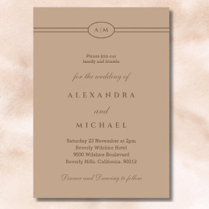 Elegant Monogram Minimalist Taupe Wedding Invitation