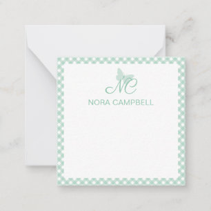 Elegant Monogram Mint Green Gingham Personalised Card
