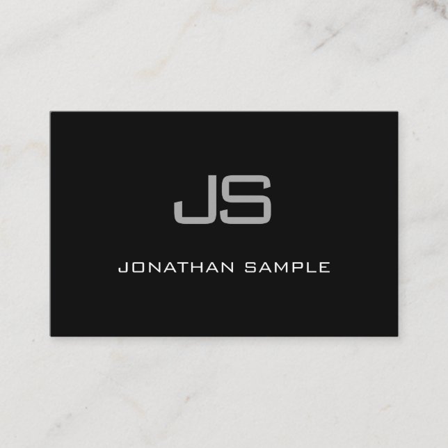 Elegant Monogram Modern Black White Pretty Plain Business Card (Front)