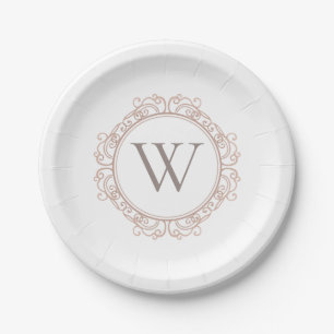 Elegant Monogram Modern Classic Ivory Blush Paper Plate