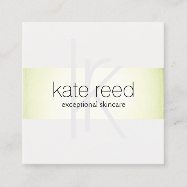 Elegant Monogram Modern Faux Lime Green Foil Square Business Card (Front)