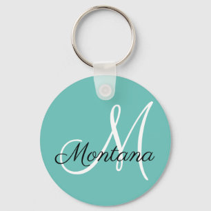 Elegant Monogram Modern Green Blue White Key Ring