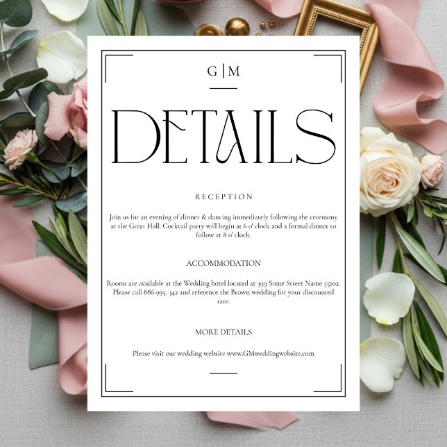 Elegant Monogram Modern Minimalist Details Card (Creator Uploaded)