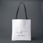 Elegant Monogram Modern Minimalist Tote Bag<br><div class="desc">Personalise this stylish tote bag with your name initial monogram. Design features a simple custom monogram design in a classic black modern minimalist typography on a black background. Easy to customise. Perfect as a gift item for all your loved ones. Grab one for yourself as well.</div>