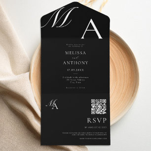 Elegant Monogram Modern Minimalist Wedding All In One Invitation