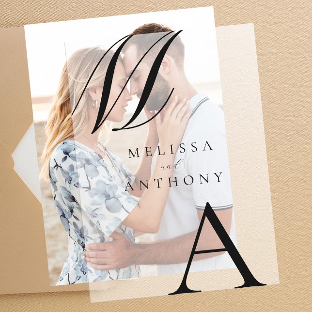 Elegant Monogram Modern Minimalist Wedding Vellum Invitations (Creator Uploaded)