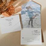 Elegant Monogram Modern Photo Wedding All In One Invitation<br><div class="desc">This elegant All-In-One Wedding Invitation features a sweeping script calligraphy text paired with a classy serif & modern sans font in black,  with a photo overlay on the front and a customisable monogram on the back. Matching items available.</div>