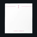 Elegant Monogram Modern Pink White Notepad<br><div class="desc">Easily add your custom monogram initial and name to this modern pink and white notepad.</div>