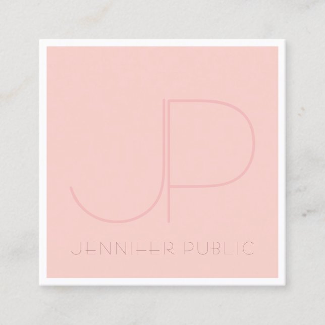 Elegant Monogram Modern Pink White Template Trendy Square Business Card (Front)