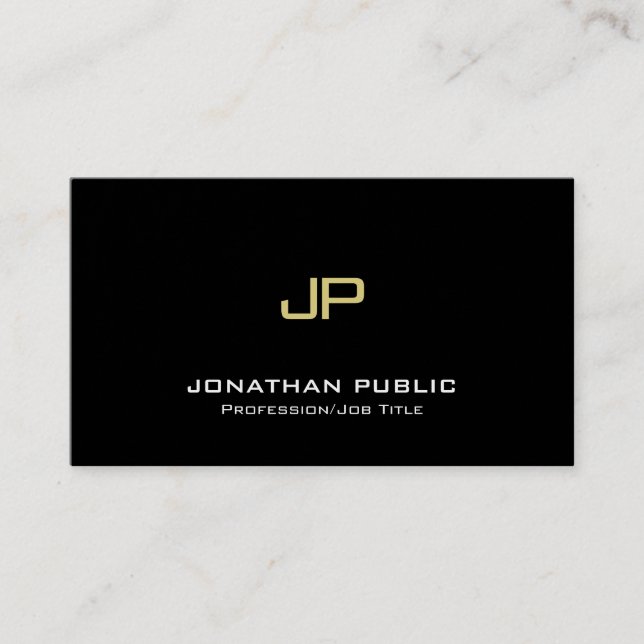 Elegant Monogram Modern Premium Black Gold Luxury Business Card (Front)