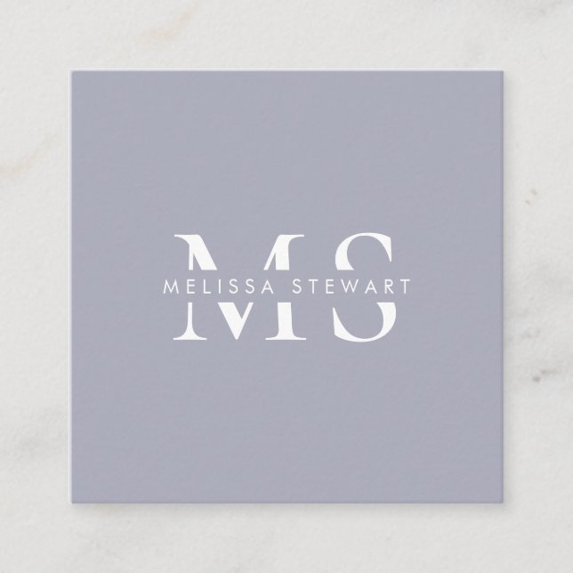 Elegant monogram modern silver grey professional square business card (Front)
