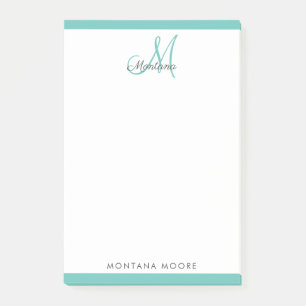 Elegant Monogram Modern Simple Girly Teal Post-it  Notes