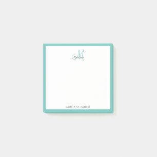 Elegant Monogram Modern Simple Girly Teal Post-it Notes
