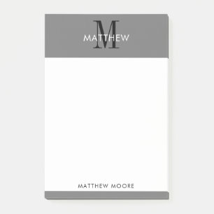 Elegant Monogram Modern Simple Grey Black White  Post-it Notes