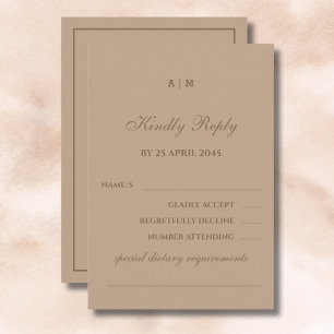 Elegant Monogram Modern Taupe Wedding RSVP Card 