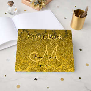 Elegant Monogram Mustard Yellow Black Wedding Guest Book