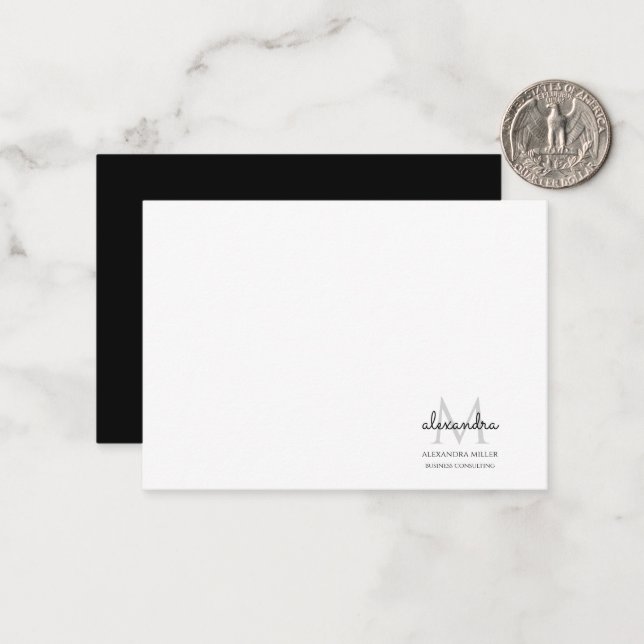 Elegant Monogram Name Black and White Card (Front/Back In Situ)