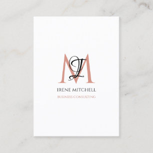Elegant Monogram Name Black White Rose Gold Business Card