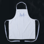 Elegant Monogram Name Blue Stripe Apron<br><div class="desc">Add a touch of elegance to everyday cooking and baking with this feminine personalized apron. Featuring a soft blue and white striped background, this stylish apron is beautifully finished with your initial and name in a fancy script font, creating a timeless and sophisticated look. Perfect for home cooks, bakers, entertainers,...</div>