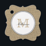 Elegant Monogram Name Country Chic Style Burlap Favour Tags<br><div class="desc">Custom elegant monogram and name chic rustic country farmhouse style beige burlap design favor tags. Perfect for weddings,  anniversaries,  housewarmings,  new home,  Thanksgiving,  Christmas,  or any other occasion.</div>