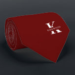 Elegant Monogram   Name | Deep Red | One-Sided Tie<br><div class="desc">An elegant necktie featuring a bold white monogram across a deep maroon red background. Atop this monogram sits your first or last name spelled out in all capitals.</div>