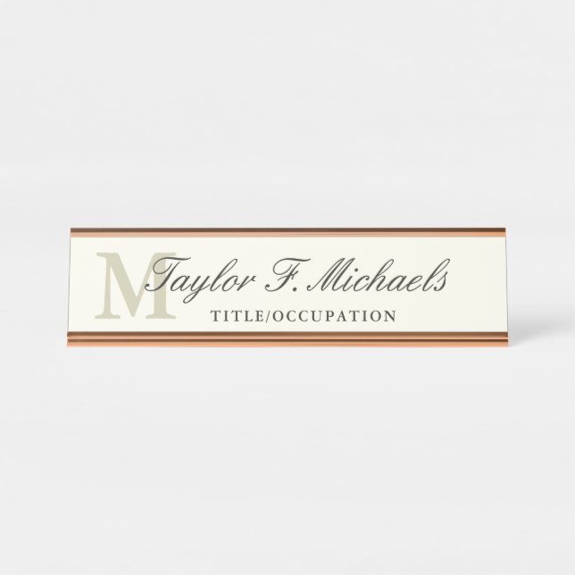 Elegant Monogram & Name Desk Name Plate (Front)