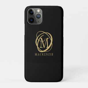 Elegant Monogram Name Gold Black Case-Mate iPhone Case