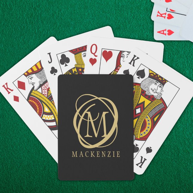 Elegant Monogram Name Gold Black Playing Cards (Creator Uploaded)
