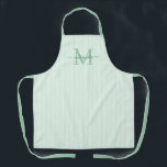 Elegant Monogram Name Green Stripe Apron<br><div class="desc">Add a touch of elegance to everyday cooking and baking with this feminine personalized apron. Featuring a soft green and white striped background, this stylish apron is beautifully finished with your initial and name in a fancy script font, creating a timeless and sophisticated look. Perfect for home cooks, bakers, entertainers,...</div>