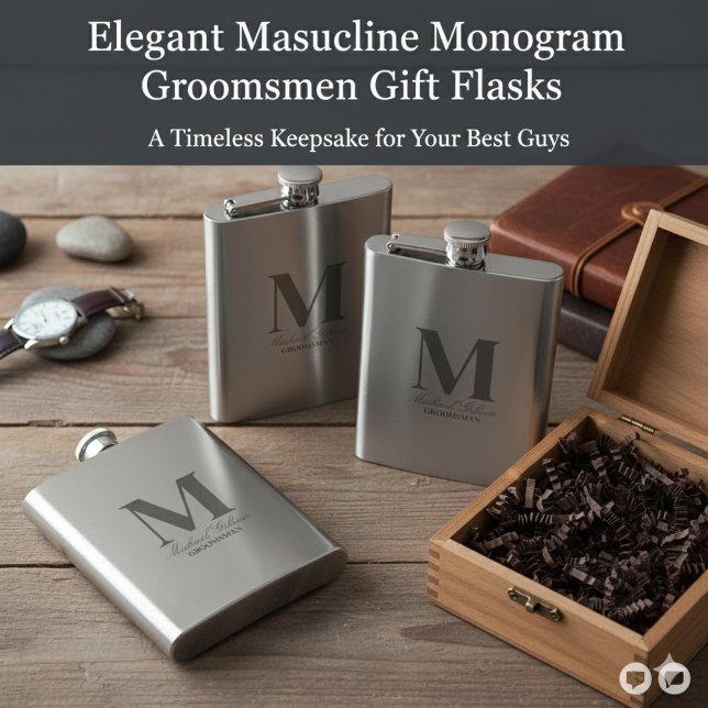 Elegant Monogram & Name Groomsmen Gift Flask (Elegant Masculine Monogram Groomsmen Gift Flask)