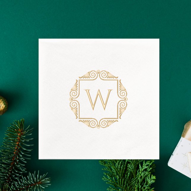 Elegant Monogram Name Initial Art Deco Frame Foil Napkins (Creator Uploaded)
