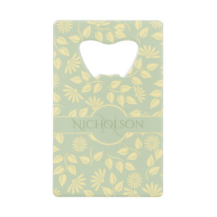 Elegant Monogram Name Leaf Daisy Pastel Green
