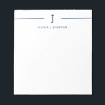 Elegant Monogram Name Navy White Notepad<br><div class="desc">Easily add your custom monogram initial and name to this elegant navy blue and white notepad.</div>