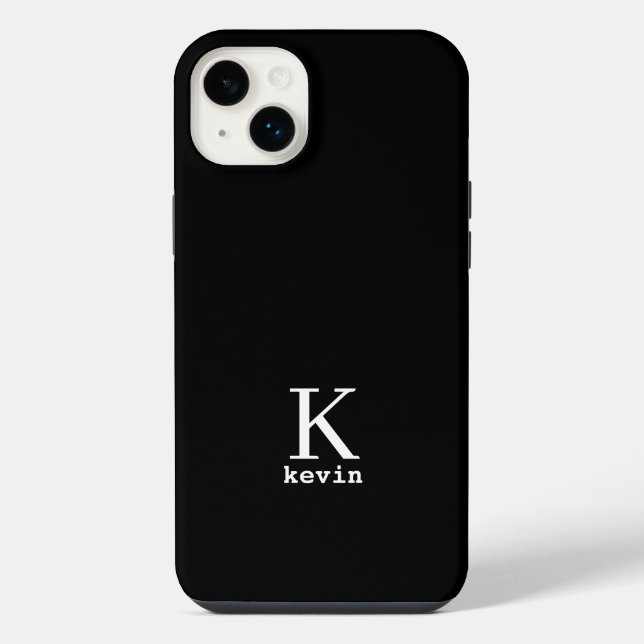 Elegant monogram name personalised simple black  iPhone case (Back)