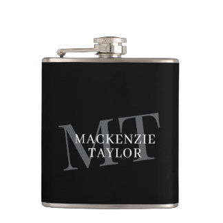 Elegant Monogram Name Personalized Text  Hip Flask