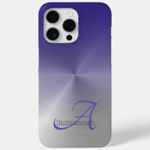 Elegant Monogram Name Purple Ombre Faux Metal iPhone 15 Pro Max Case