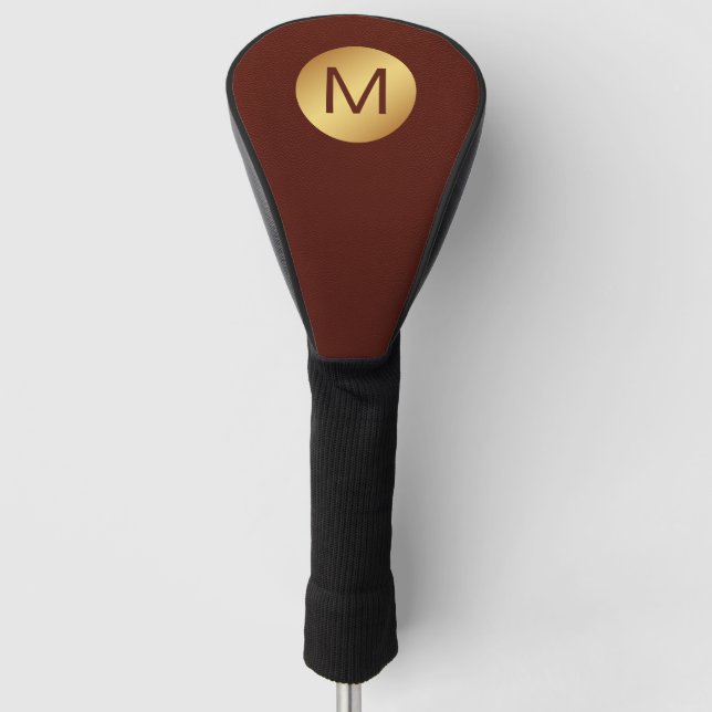 Elegant Monogram Name Red Leather & Gold  Golf Head Cover (Front)
