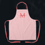 Elegant Monogram Name Red Stripe Apron<br><div class="desc">Add a touch of elegance to everyday cooking and baking with this feminine personalized apron. Featuring a soft red and white striped background, this stylish apron is beautifully finished with your initial and name in a fancy script font, creating a timeless and sophisticated look. Perfect for home cooks, bakers, entertainers,...</div>